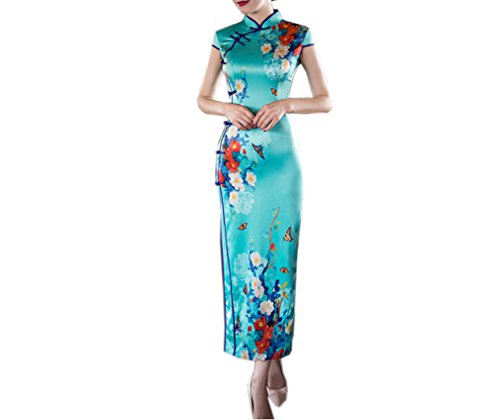 XueXian(TM) Women's Summer Flower High Slit Long Chinese Style Dress Cheongsam Party Qipao