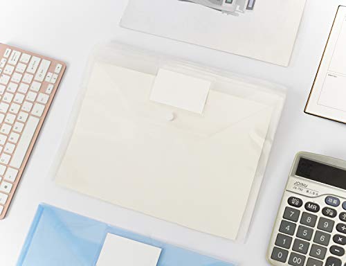 20 Pack Poly Filing Envelope, Wellerly Plastic Clear Document Folder with Label Pocket/Snap Button Closure, US Letter / A4 Size, File Envelopes for School Home Work Office, White Transparent