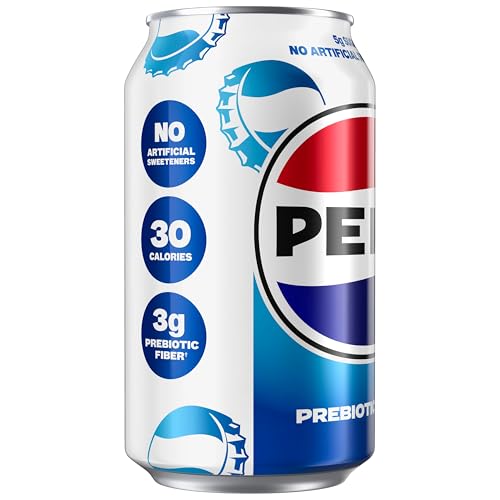 PEPSI PREBIOTIC COLA, 12 FL OZ CAN, 30 CALORIES, 5G PREBIOTIC FIBER, 5G SUGAR, SODA POP