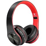 Bluetooth Headphones,Teetox Over Ear Hi-Fi Stereo Wireless/Wired Headset,Foldable,CVC 6.0 Noise Cancelling Mic,Compatible with Smartphones, Tablets, PC,iPods, iPhones, iPads, Laptops (Black&Red)