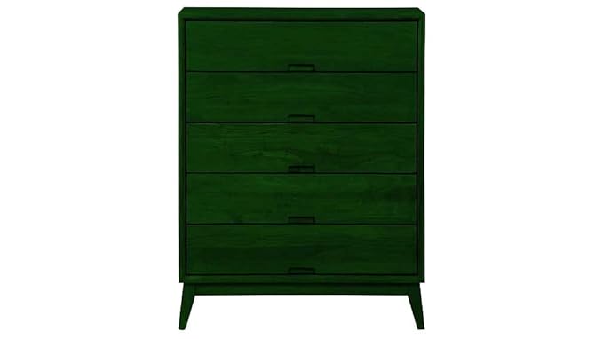 Aprodz Mango Wood Storage Cabinet Cruz Chest of 5 Drawers Furniture for Living Room | Dark Green
