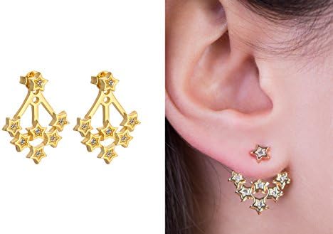 Rhodium Plated/18k Gold Plated Crystal Stars Stud Earrings Ear Cuff Earrings Butterfly Back (brass-plated-gold)