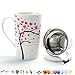 TEANAGOO M58-2 Porcelain Tea-Cup with Strainer and Cover Mom Dad Women, 18 OZ, Love Tree, Home Teapot Set with Steel Steeper, Tea-Mug Brewer Marker, Steeping Filter for Loose Leave Tea Gift…