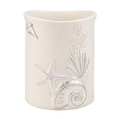 Avanti 10" Hight Sequin Shells Wastebasket, Off-White, Look Great in Any Bathroom. 41bS3AbJO4L