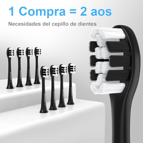 Sonic Electric Toothbrush for Adults, Rechargeable 240 Days Battery Life with 2500 mAh, 8 Replacement Heads, 3 Cleaning Modes and IPX7 Waterproof, Black