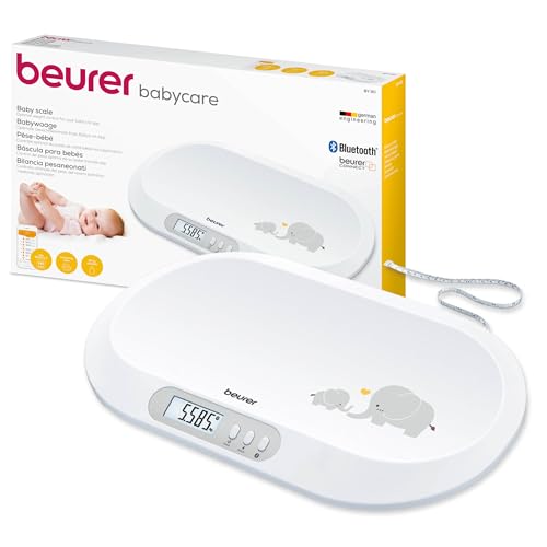 Beurer BY90 Baby Scale with App | Bluetooth connection to BabyCare app to track babys development | Comfortable weighing surface | Integrated measuring tape | Hold function for wriggling babies