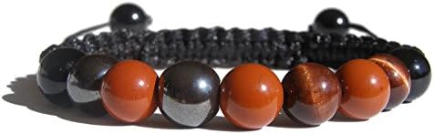ZENstore Root Chakra Healing Bracelet Natural Gemstones size 0.3" 8mm Red Jasper Red Tiger Eye Hematite Black Tourmaline - certified Grounding Protection Strength