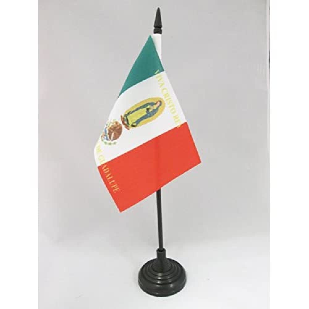 AZ FLAG - Mexico Viva Cristo Rey Table Flag 4'' x 6'' - Cristero War Office Mini Banner 100% Polyester 15 x 10 cm - Mini Desk Flag with 10'' Pole and Black Plastic Base