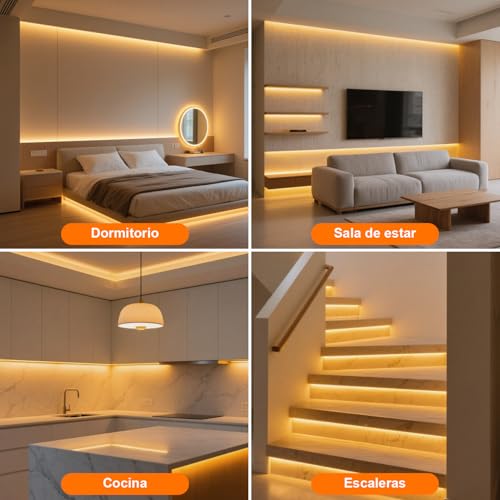Gliztech COB LED Strip, 2700K LED Cob Dimmer CRI90+, with APP and Remote Control, This COB LED Strip is ideal for indoor lighting in bedrooms, living rooms, kitchens and more (15m)