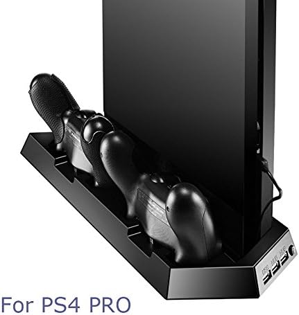 [NEWEST] ALASA PS4 Pro Vertical Stand Cooling Fan with dualshock Controller Charging Station and USB HUB Charger Ports - 4 in 1 stand for PlayStation 4 Pro EC001P