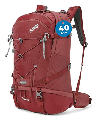 Terra Peak® Premium Wanderrucksack 40L (FLEX 40) für Damen Herren & Erwachsene groß rot - Trekking-Rucksack wasserdicht - Daypack Rucksack & Tagesruck