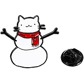 Christmas Snowman Brooch Pin for Women Enamel White Cat Brooches Spur Lapel Pins Red Scarf Decoration Suit Collar Dress Accessories Jewelry for Xmas Eve Halloween