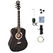Trendy 41 Inch Full Size Dreadnought 6 Steel String Beginner Acoustic Guitar Package with Clip-On E-Tuner, Extra Strings, Strap, Picks and Polishing Cloth - Black