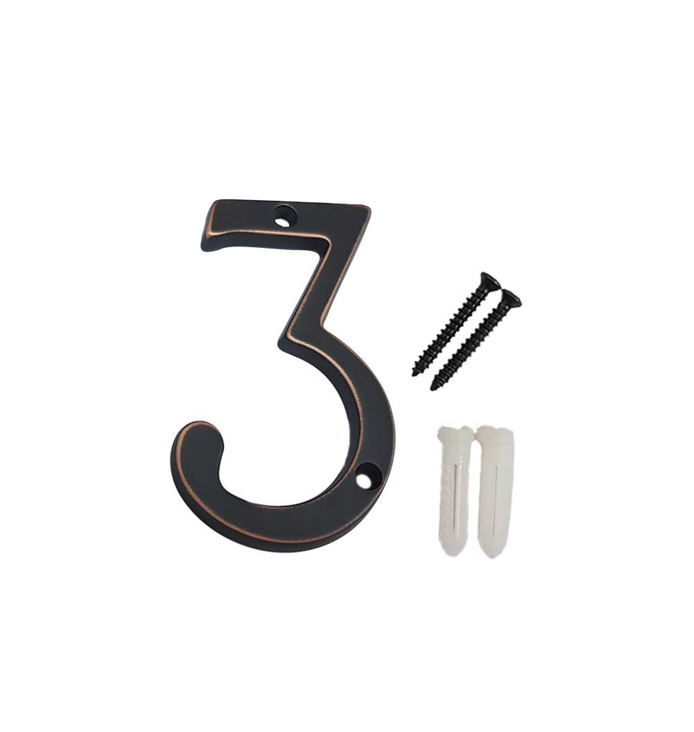 QCAA Traditional Heavy Solid Brass House Number 3, 6", Venetian Bronze, 1 Pack, Made in Taiwan