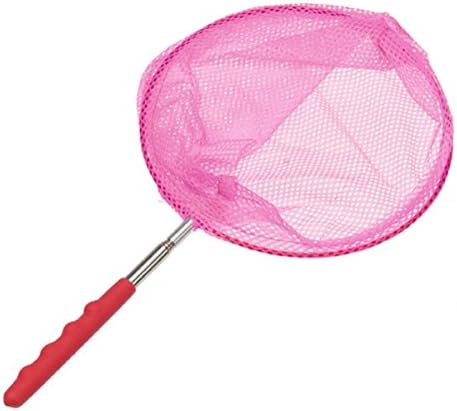 Colorful Kids Extendable Fishing Net Tactile silicone grip,Nylon net Telescopic Handle Fish Bug Butterfly Insect Nets Fun Toy For Children ,Pink