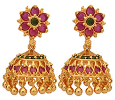 Buy Radha S Creations Ruby Jhumkas Medium Large For Girls And Women One Gram Gold Traditional Gold Design Push Type Opening At Amazon In radha s creations ruby jhumkas medium large for girls and women one gram gold traditional gold design push type opening