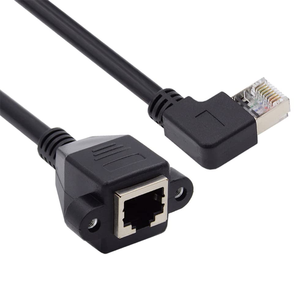 cablecc 90 Degree Left Angled 8P8C FTP STP UTP Cat6 Male to Female LAN Ethernet Network Extension Cable with Panel Mount Holes