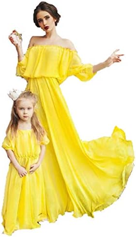 Mommy and Me Dress Off Shoulder Maxi Dress Family Matching Outfits Chiffon Suit