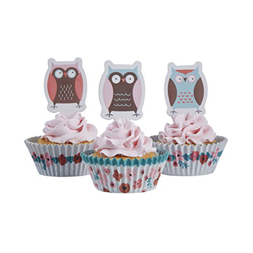 Ginger Ray Patchwork Owl Cupcake Cases & Cake Topper Decoration Set, Mixed