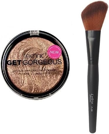 Technic Get Gorgeous Bronze Highlighting Powder 12g + LyDia® Angled Highlighter/Face Contour/Blush/Powder Brush F-09