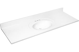 Cultured Marble Vanity Top – 61-Inch Single Bowl Sink 4-Inch Centerset with Integrated Backsplash – Reinforced Packaging – Solid White, Design House, 597427