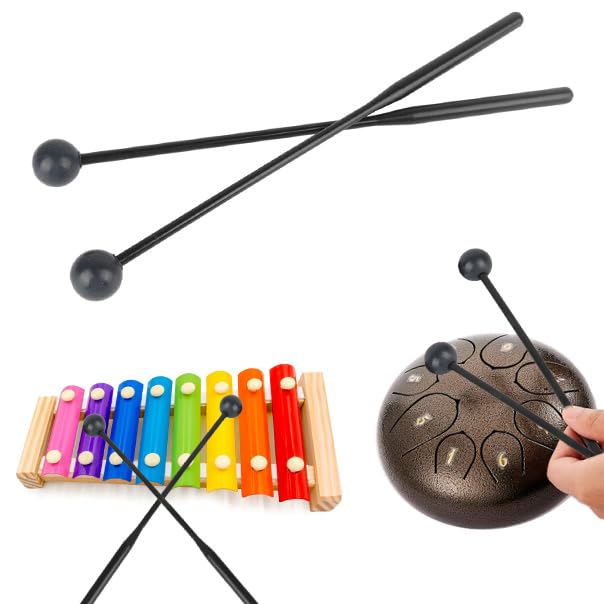 2 Pcs Drum Mallets 12 Inch Percussion Sticks Plastic Rubber Tongue Drum Mallets for Xylophone Glockenspiel Marimba Bell Chime(Black)
