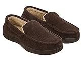 Dearfoams Men's Memory foam Slippers Moccasin Shoes ((Medium 9-10, Brown), Brown)