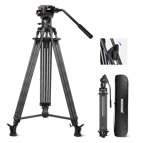 NEEWER LL34 78" Carbon Fiber Camera Video Tripod Quick Release 1 Step Adjustable Damping Fluid Head, 2 Mode QR Plate, Compatible with DJI RS 501PL, Max 22lb