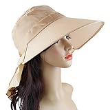 Beautyer Womens Sun Hat Summer Flap Cover Cap Cotton Anti-UV UPF 50+ Sun Shade Hat With Bow Wide Brim Adjustable Hat