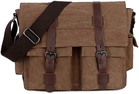 ZHAIFENGFENG1 Vintage Military Men's Canvas Leather Messenger Bagtravel Shoulder Bags Satchel Laptop Bag for 15 Inch Laptop Briefcase