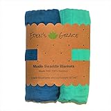 Muslin Swaddle Blanket 2 pack By Eden’s Grace- “Navy and Teal”- 47 x 47 inch-Ultra Soft Bamboo Swaddle Blankets- Perfect Baby Shower Gift