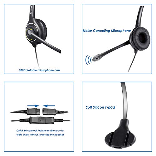 Single Ear Noise Canceling Headset for Call Center/Office with QD Cable for All Cisco 6000, 7800 and 8000 Series Phones and Also Models 7940 7941 7942 7945 7960 7961 7962 7965 7970 8841