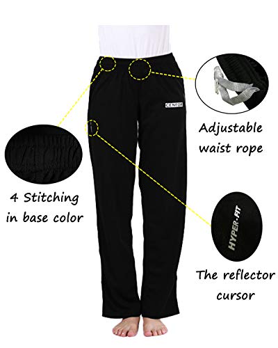 cenfor Womens Black Sweatpants with Pockets No See Through Stretch Fitness Pants Daily Pant Loose Drawstring Jogger Size Large
