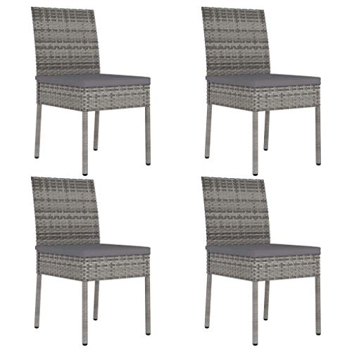 vidaXL Gartenmöbel 5-TLG. Sitzgruppe Gartengarnitur Gartenset Sitzgarnitur Esstisch Gartentisch Gartenstuhl Tisch Stühle Poly Rattan Grau – Bild 7