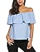 Sherosa Women's Off Shoulder Ruffles Solid Casual Blouse Loose Tops (XXL, Light Blue)