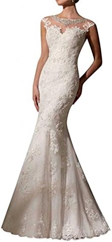 LYDIAGS Charming Floral Lace Mermaid Trailing Dress for Wedding Gown