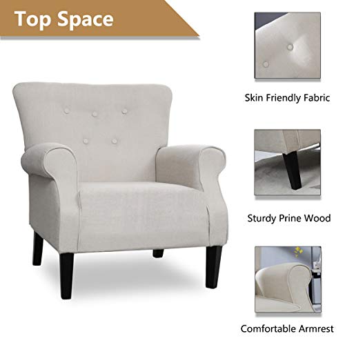 Top Space Accent Chair Sofa Mid Century Upholstered Roy Arm Single Sofa Modern Comfy Furniture for Living Room,Bedroom,Club,Office (2 PCs,White)