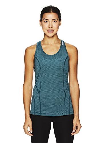 Reebok Women's Dynamic Fitted Performance Racerback Tank Top- Stripe Deep Teal/Green, Large