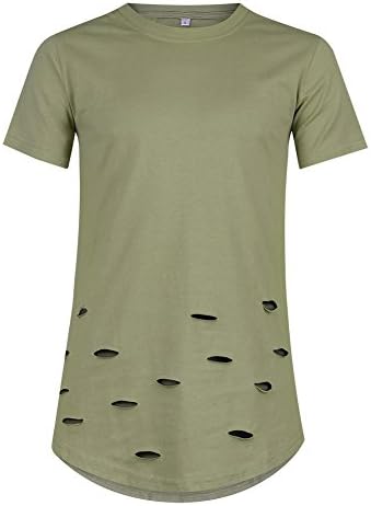 AOTUBON Mens Hip Hop Long Line Tail Extended Distressed Hole Ripped T Shirts Army Green XL