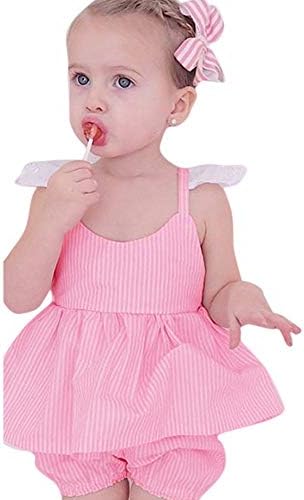 Axong 2PCS Toddler Kids Baby Girls Summer Striped Princess Dress+Shorts Outfits Clothes 1Set