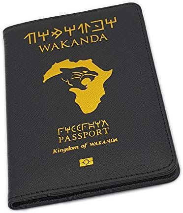 Marvelous Kingdom Passport Holder, Black Faux Leather Travel Wallet Case with Gold Foil African Map Emblem - Image 3