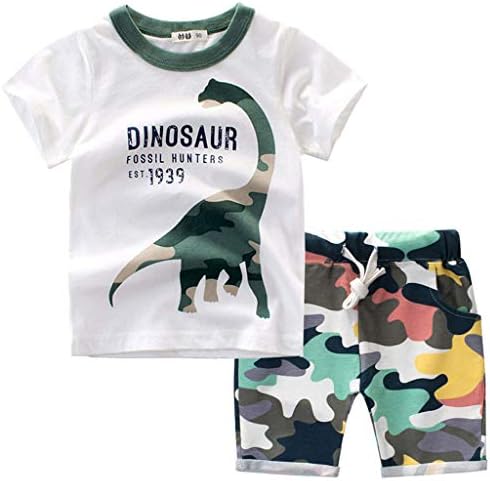 Mini Dinosaur T-Shirts Baby Boys Cartoon Outfits Tops Camo Shorts Casual Clothes Set