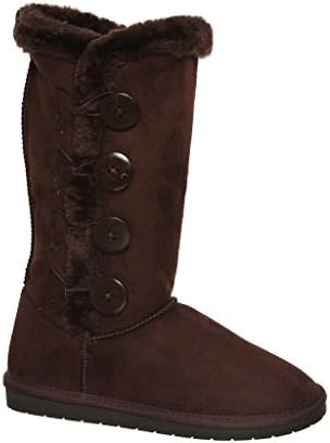 Tina/02 Plain Color Four Button Fur Lined Mid-calf Snow Boots (6, brown)