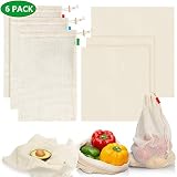 Beeswax Wrap 3 Pack and 3 Pack Reusable Produce Bags, FIRPOW Eco Friendly Reusable Beeswax Food Wraps, Alternative to Plastic Wrap for Food Storage, 2 Medium, 1 Large, 3 Cotton Produce Bags