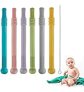 Hollow Teether Tubes, 6 Pack Chew Straw Toy for Infant Toddlers Silicone Teething Toys for Babies...