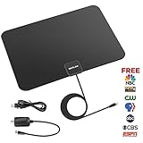 Getlink Amplified Digital Indoor TV Antenna - 50 Miles Range with Detachable Amplifier 10ft Coaxial Cable (Black)