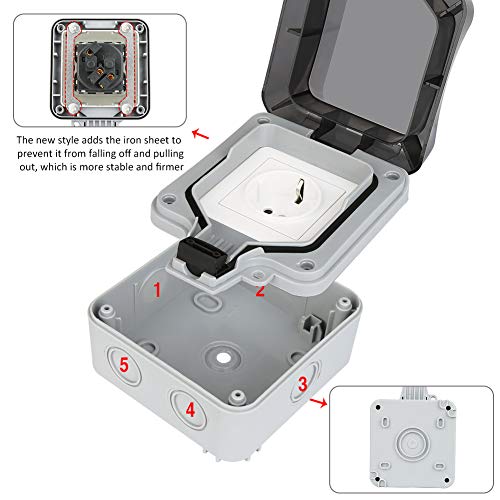 Außensteckdose, Staubdicht Steckdose Wandsteckdose für Außenbereich, IP66 Wetterfest Outdoor Steckdose Schutzkontakt… – Bild 5