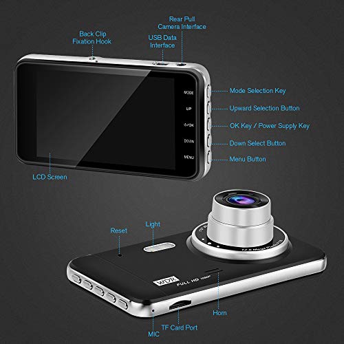 RTMOK 1080P Dash Camera Front and Rear 4'' IPS Screen Dual Dashboard Camera Recorder for Cars with Loop Recording G-Sensor 170° Wide Angle Night Vision and Parking Mode