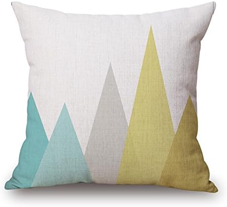 LEEPO 18 x 18 Inch Throw Pillow Cotton Blend Linen Letter Triangle Geometric Pattern Square Decorative Cushion Cover and Insert Yellow and Blue Series (Triangles)