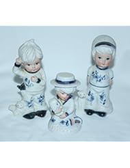 Home: Vintage Brinns Porcelain Bisque Boy Puppy Girl Kitten Blue White Figurines, Set of 3 - Brinn's